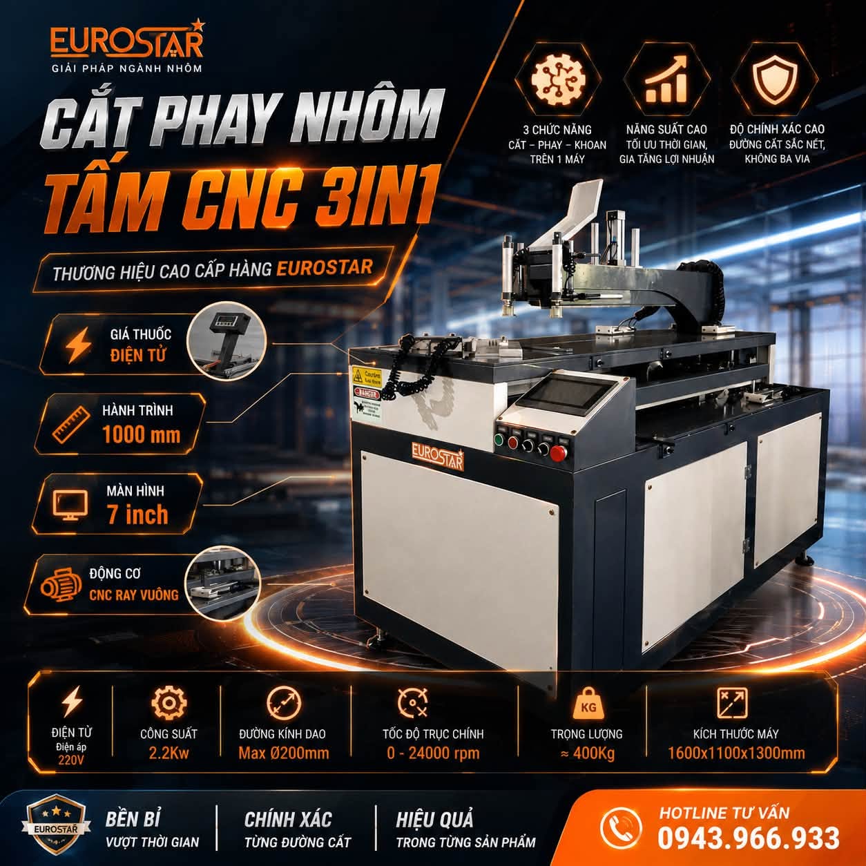 Máy cắt nhôm tấm CNC 3 trong 1