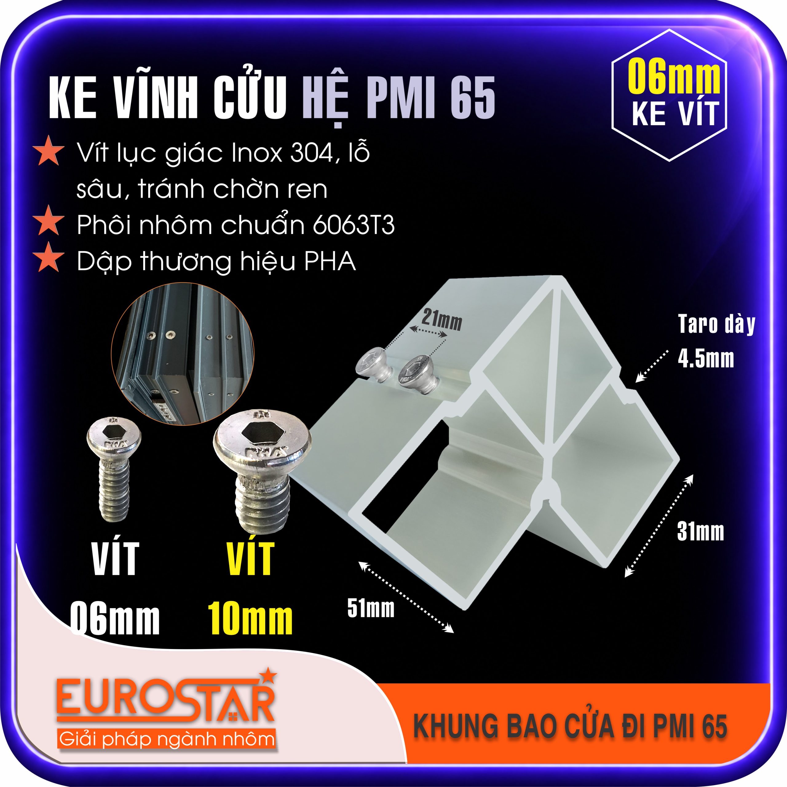 Ke Vĩnh Cửu 6mm Nhôm PMI Ke Vĩnh Cửu 6mm Nhôm PMI