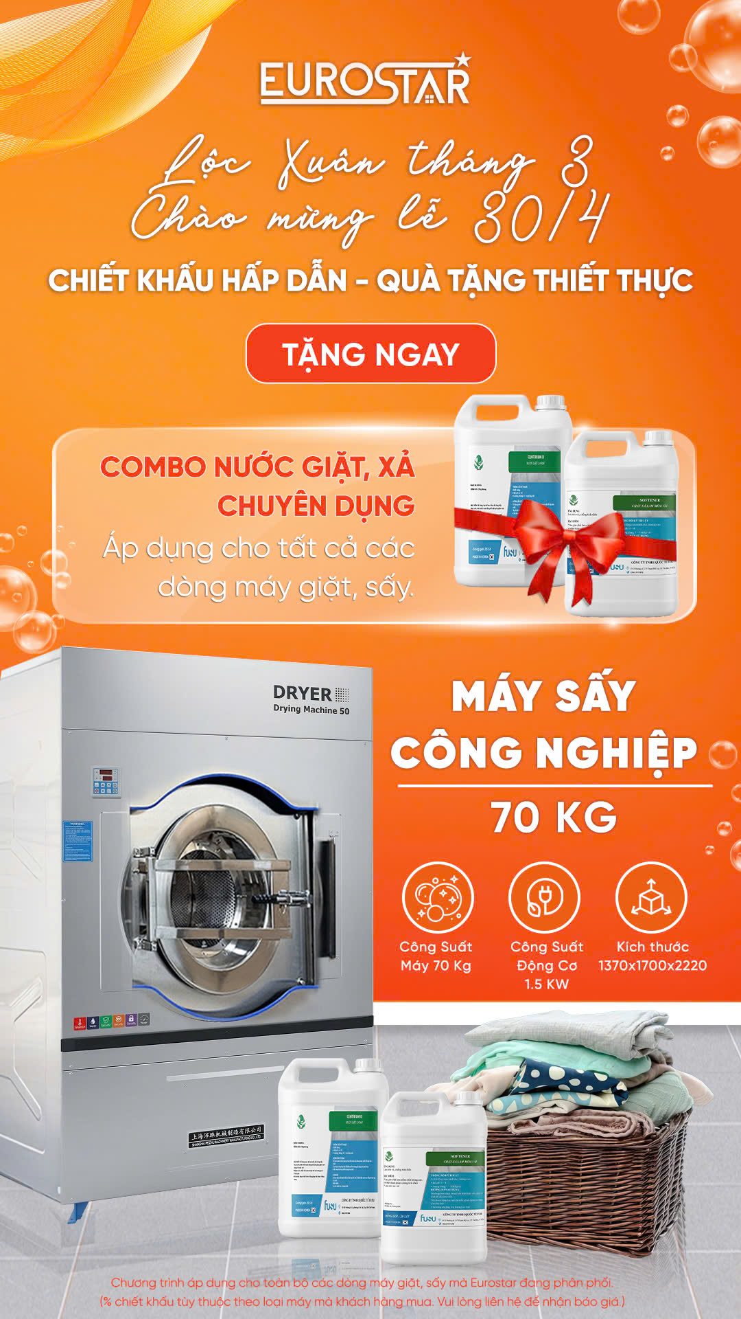 Máy Sấy Công Nghiệp 70Kg